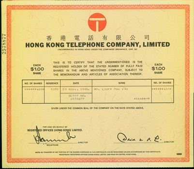 Share Certificate of Hong Kong Companies